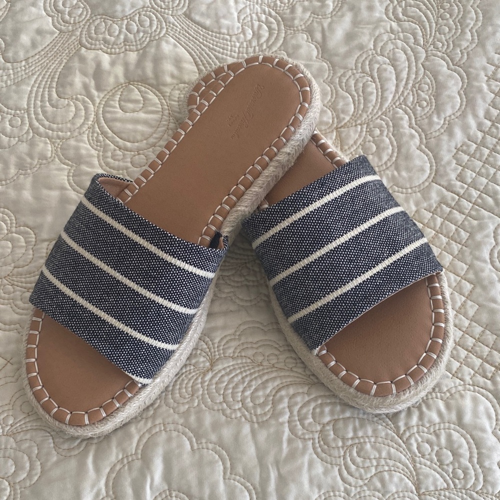 Striped Black and Beige Slide Sandals